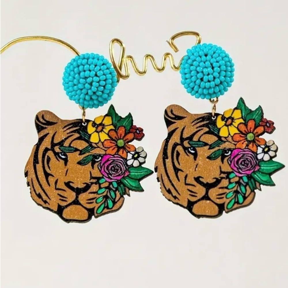 Beautiful Beaded Tiger Earrings